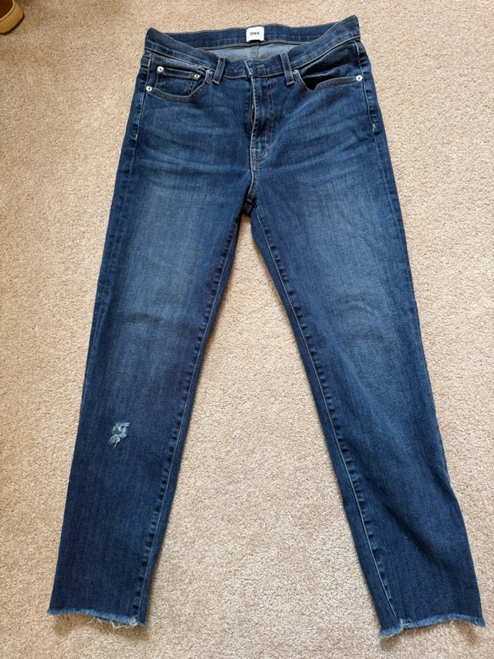 Edwin  Dark Blue Straight Jeans frayed hem